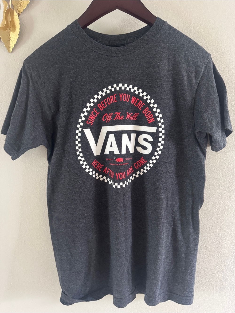 Vans Dark Gray Tee with White and Red Checker Logo